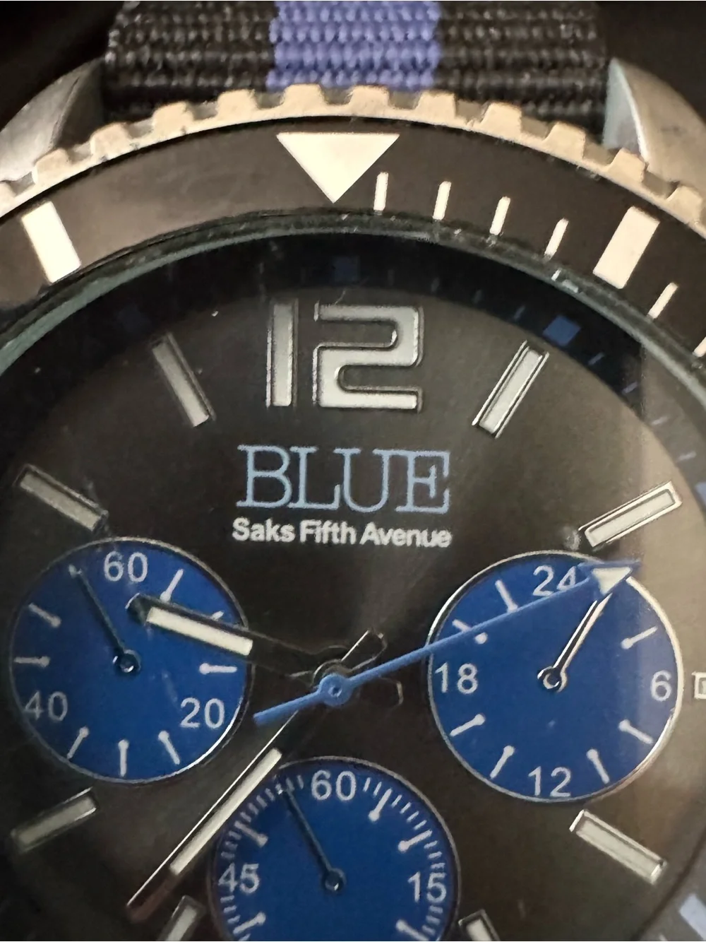 Brand New Saks Fifth Avenue Black and Blue Men's Chronograph Watch